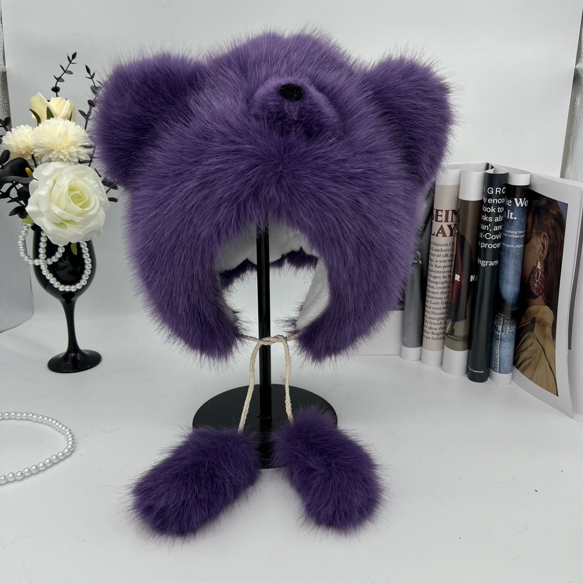 Japanese-style cute bear plush ear-protecting hat, women's winter thickened and fluffy warm hat, versatile cold-proof Lei Feng hat details Picture