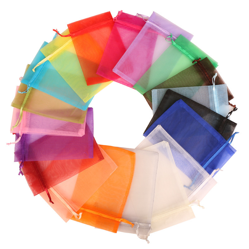 Transparent net solid color large storage bag, wedding candy bag, drawstring silk bag, pull-out creative small snow yarn drawstring bag Specification image