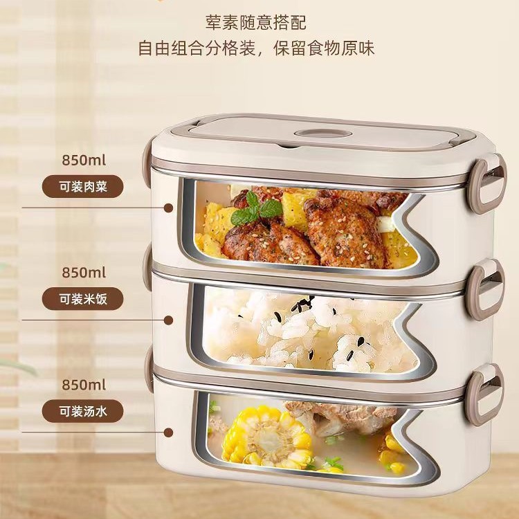Stainless steel microwave oven heating portable large-capacity multi-layer household, office worker and student lunch box Application Scenario