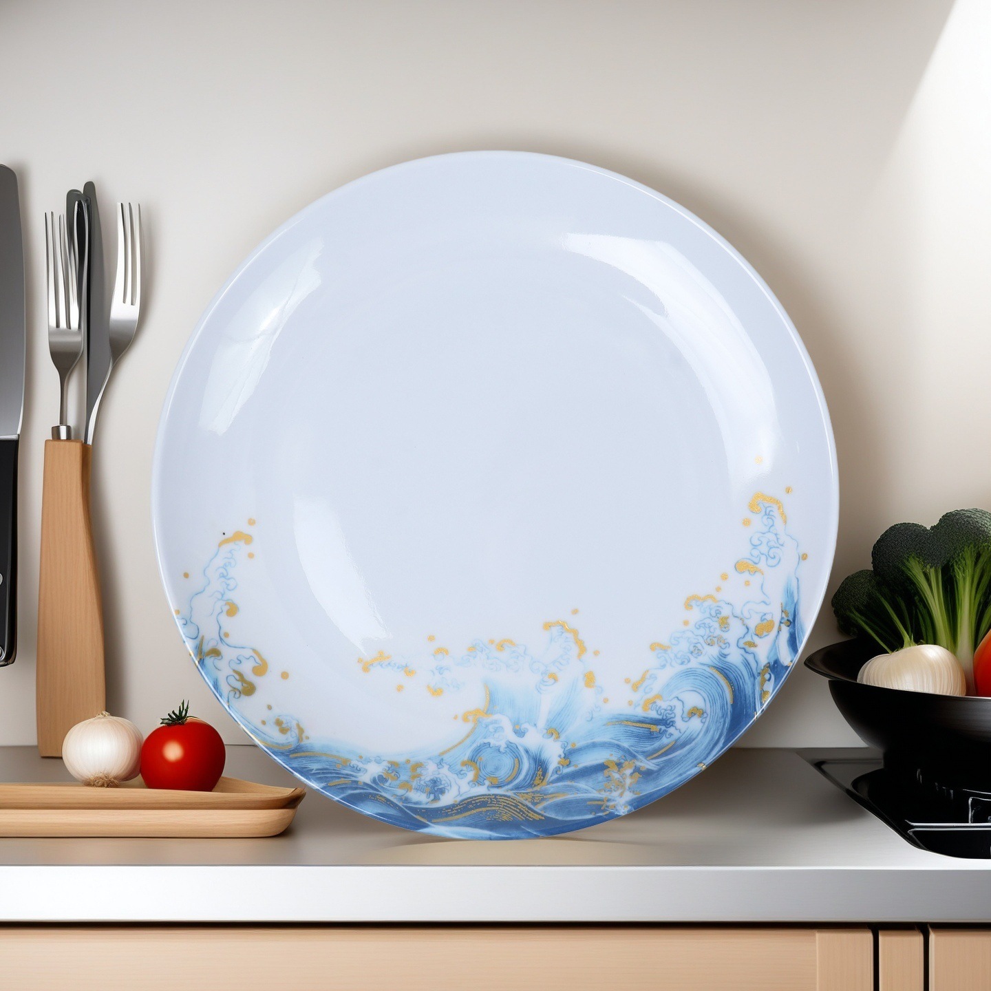 Melamine tableware for foreign trade, porcelain-like home dining tables, bone-spitting plates, dried fruit candy plates, round plates, hotel and restaurant plates full figure