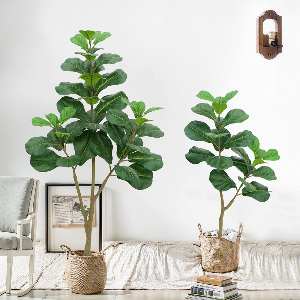 Wholesale of large Nordic decorative Ficus lyrata artificial trees, green plants, large-leaf artificial tree bonsai ornaments, and artificial plant potted plants details Picture