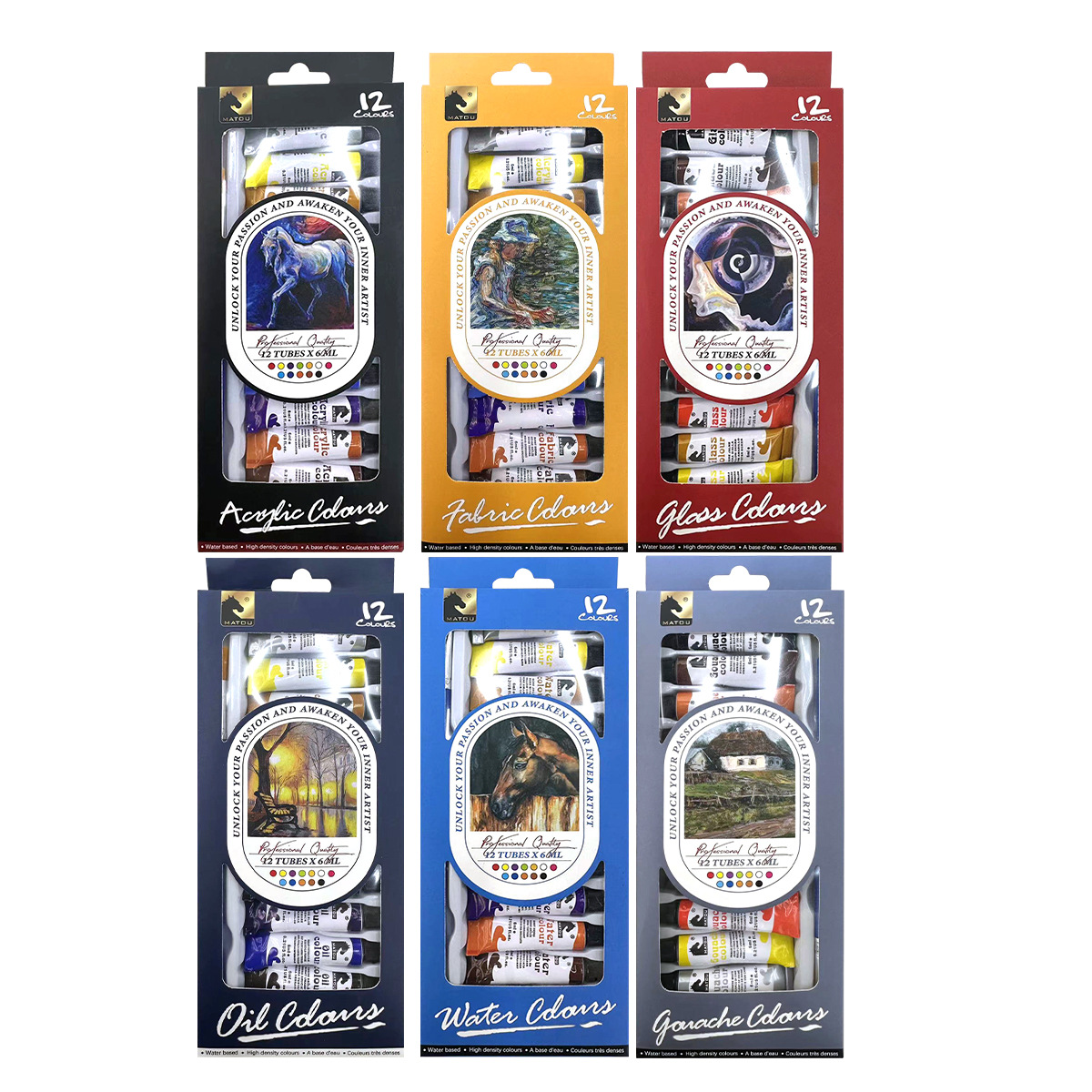 Cross-border 12-color paint set 6ml acrylic gouache Watercolor Glass Textile Fiber Painting Graffiti Paint Item Picture