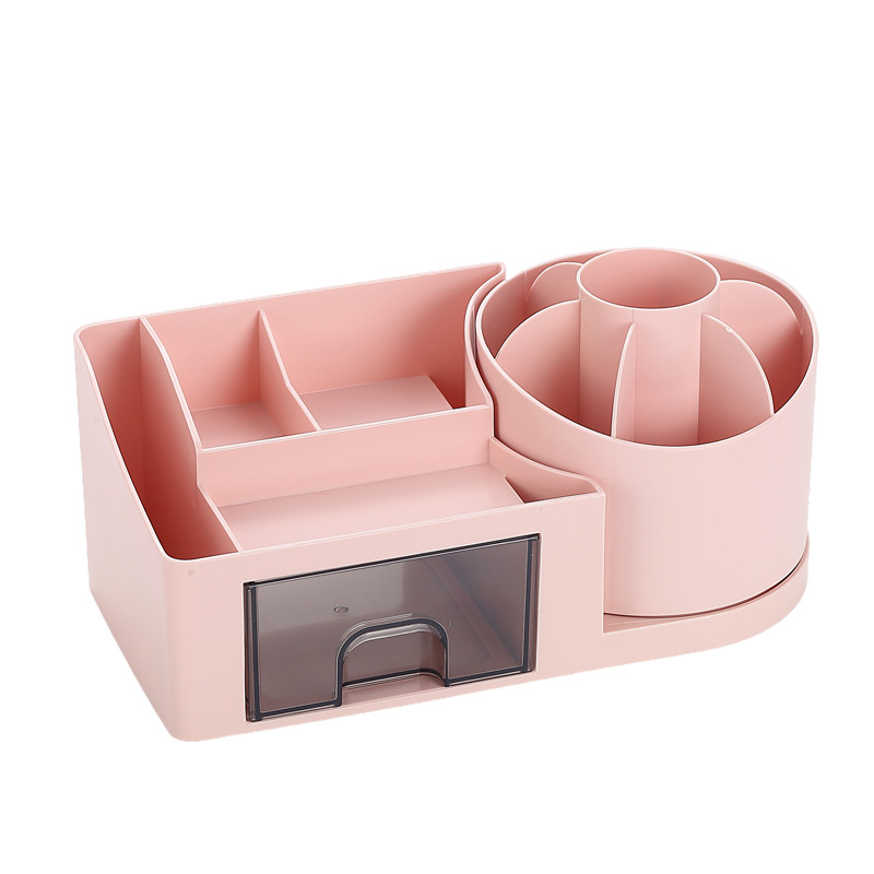 Rotating pen holder, multi-compartment desktop, lipstick and stationery, desk shelf, cross-border exclusive, with drawer compartment desktop storage box Item Picture