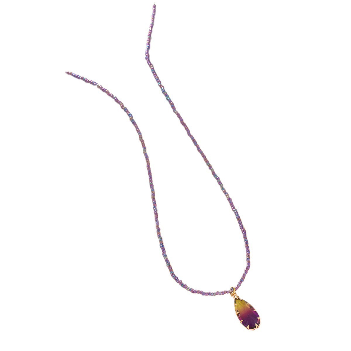 Wholesale of new internet-famous fashionable purple water drop beaded collarbone chain, light luxury and elegant women's neck chain, sweet necklace accessories Item Picture
