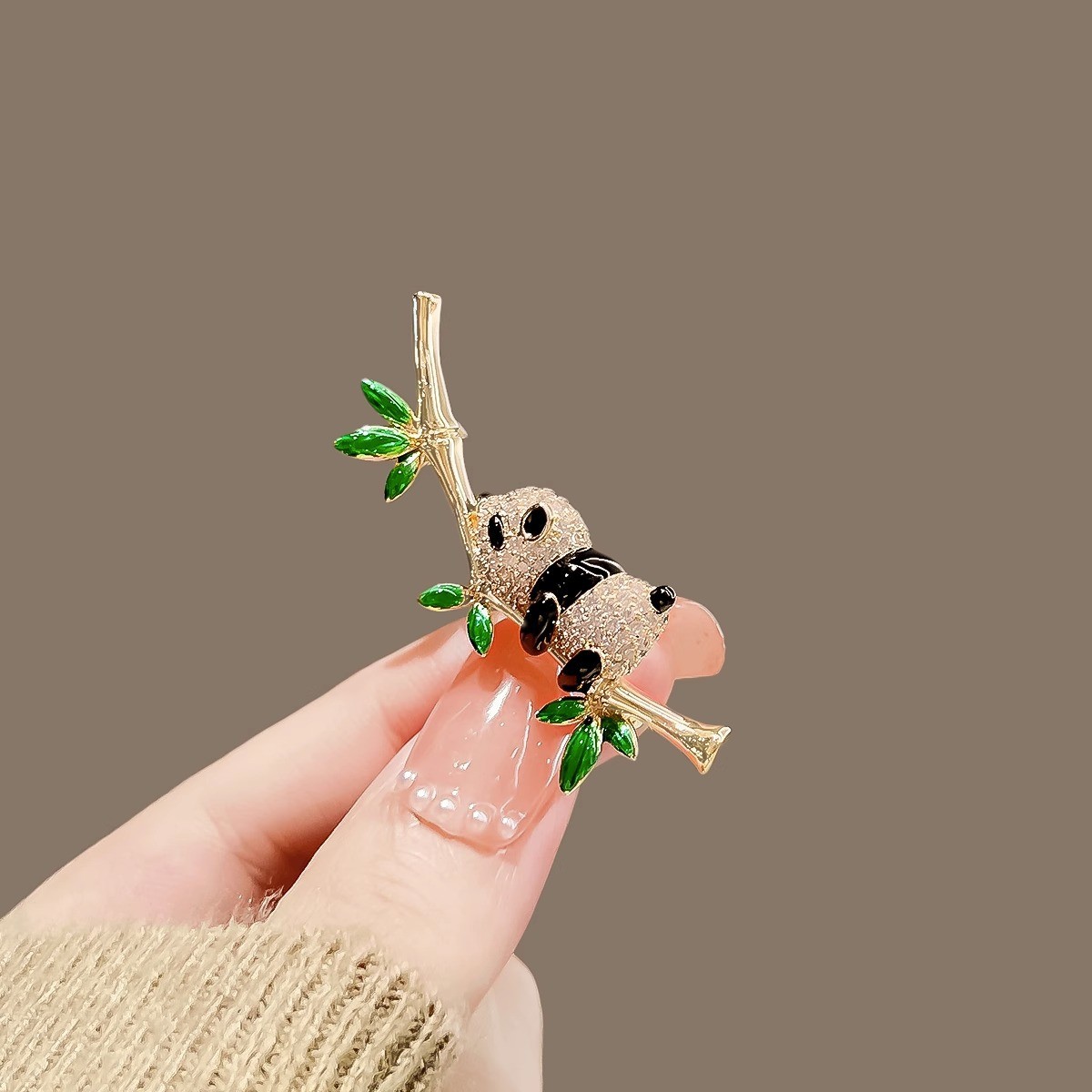 Cute panda brooch for women, Chinese style, high-end sense, corsage rising steadily, niche cartoon pin, anti-glare accessory details Picture