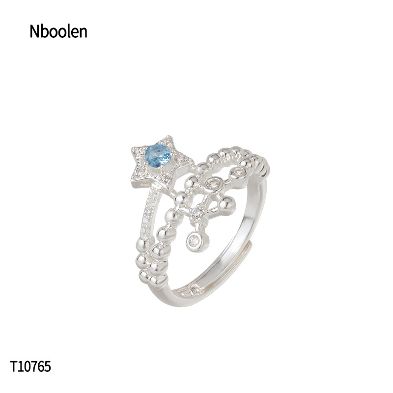 柏伶饰品新品轻奢海盐蓝星星戒指女小众设计感中古风个性开口指环白底实物图