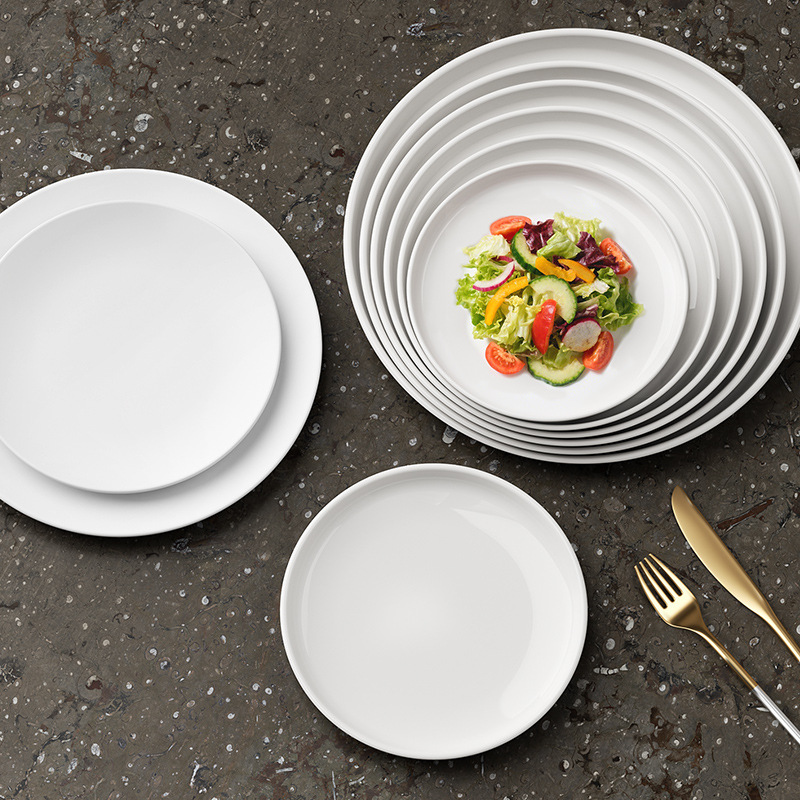 Thick white jade porcelain melamine tableware plates, commercial round plates, large flat plates, hotel and restaurant cold dish plates, round plates wholesale details Picture