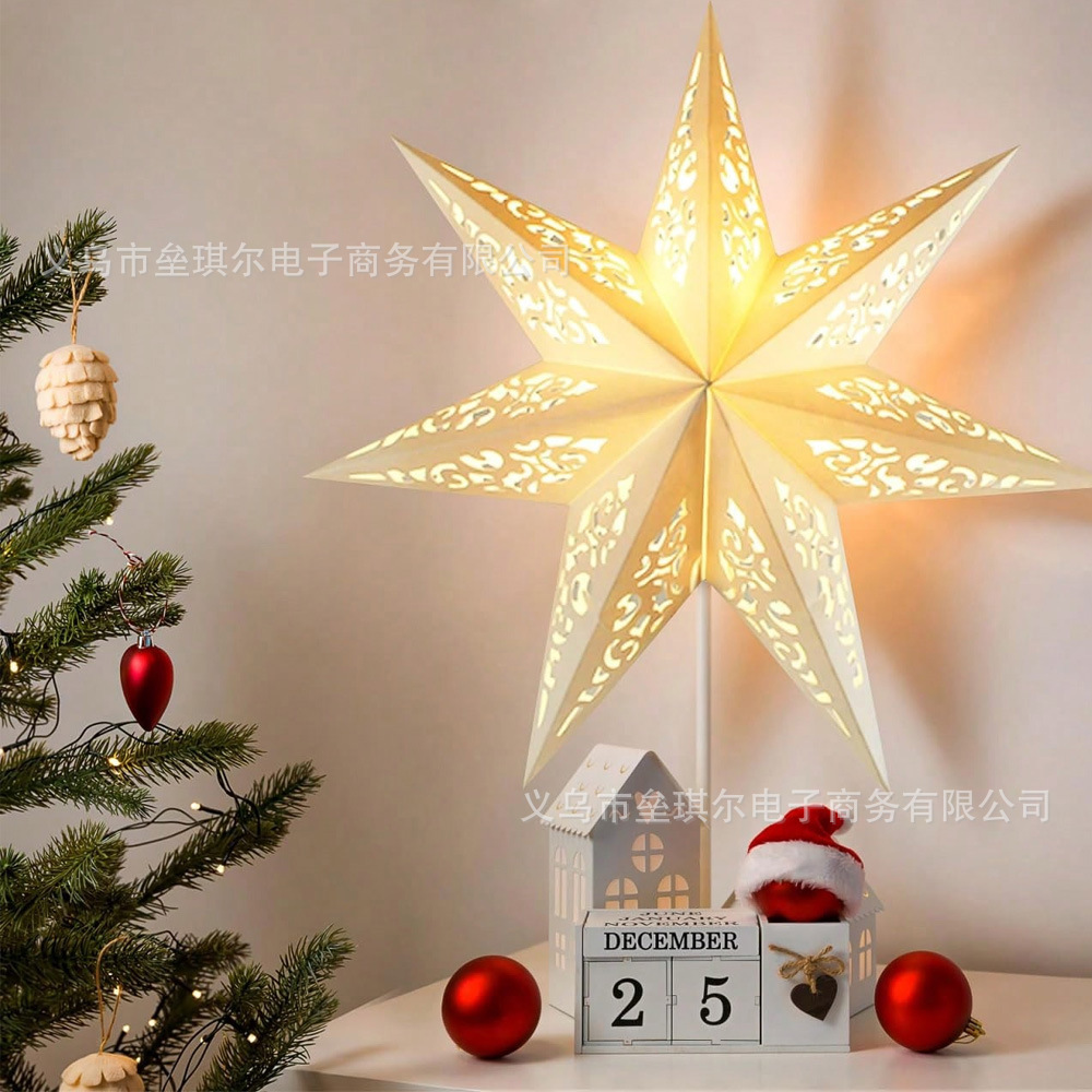 White hollowed-out star atmosphere lights for Ramadan, Eid al-Fitr and Eid al-Adha, Eid al-Fitr lighting decorations, string lights, colored lights and lighting fixtures details Picture