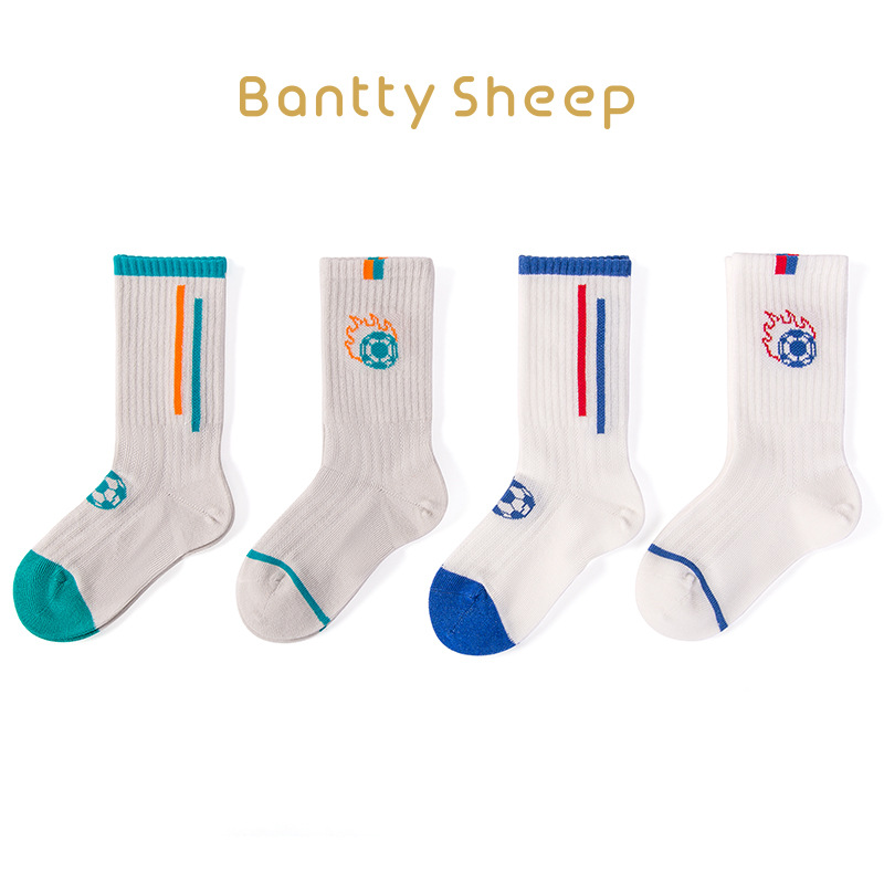 巴蒂小羊儿童袜23年春夏中长筒精梳棉运动棉袜男童吸汗无骨运动袜