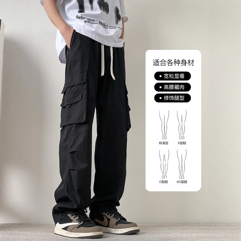 Straight-leg casual pants, men's summer pure cotton workwear pants, 2025 new style loose and versatile, trendy youth long pants details Picture
