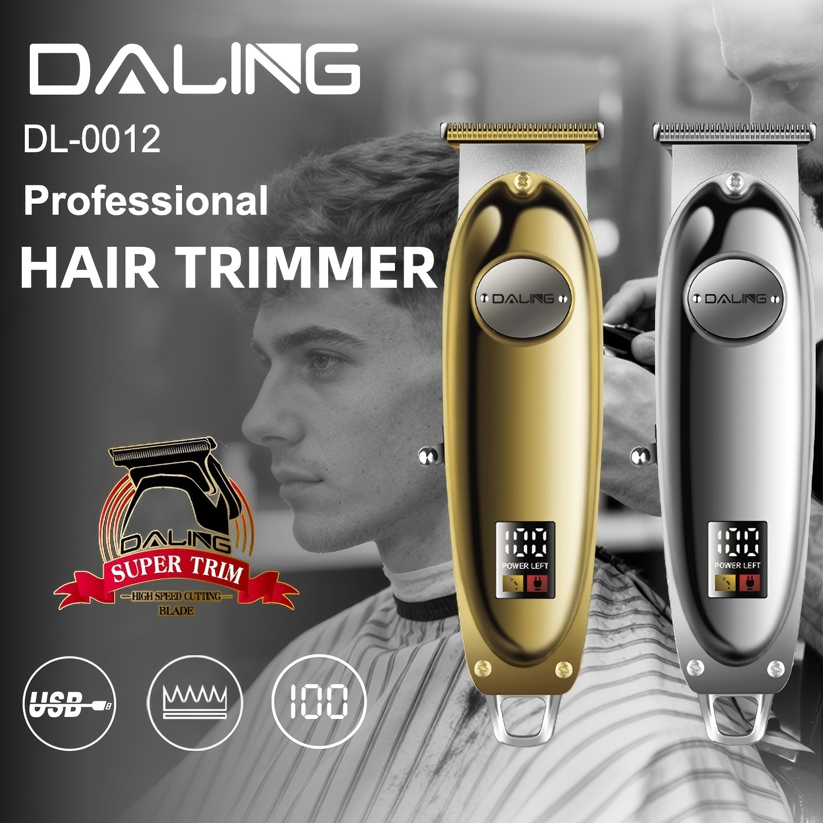 DALING 0012 electric hair clipper, electric clipper for cutting hair, rechargeable electric clipper for shaving head, LED digital display
