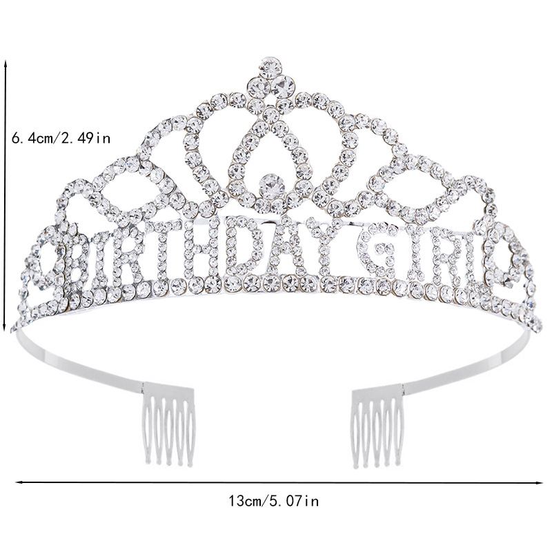 European and American cross-border English letter BIRTHDAYGIRL Birthday girl water diamond crown hair accessory wearing a female party crown headwear Item Picture
