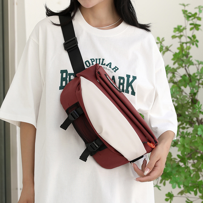 时尚拼色新款胸包大容量耐磨斜挎包运动机能单肩包简约潮搭胸包