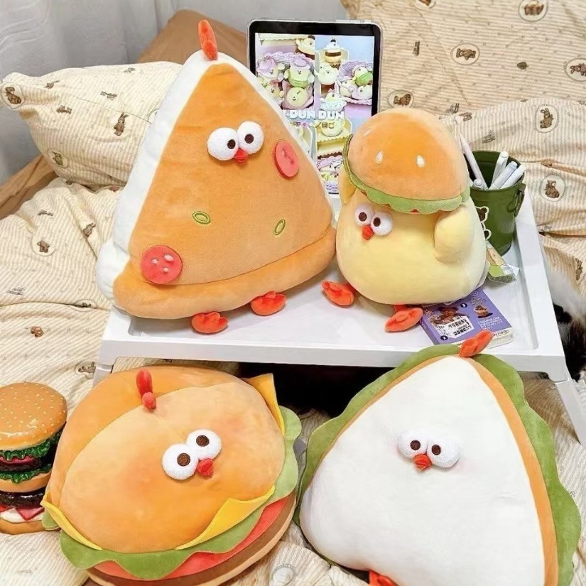 Fun hamburger chicken, stuffed pillow, sandwich chicken doll, funny plush toy, home sofa, personalized decoration