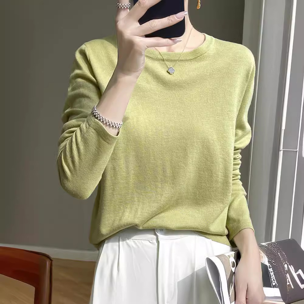 A fine-spun fine wool knitted sweater for women with a round neck, thin spring loose long-sleeved mulberry silk T-shirt, paired with a base layer top Specification image