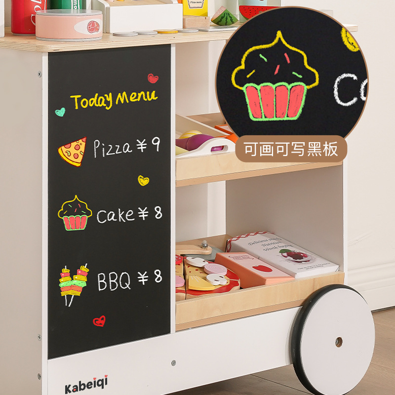 新品儿童仿真过家家木制小卖部模拟售卖商店杂货铺货架益智购物车细节图
