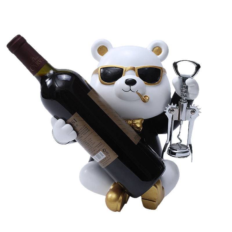 现代轻奢家居装饰品绅士小熊红酒架玄关客厅工艺品摆件白底实物图