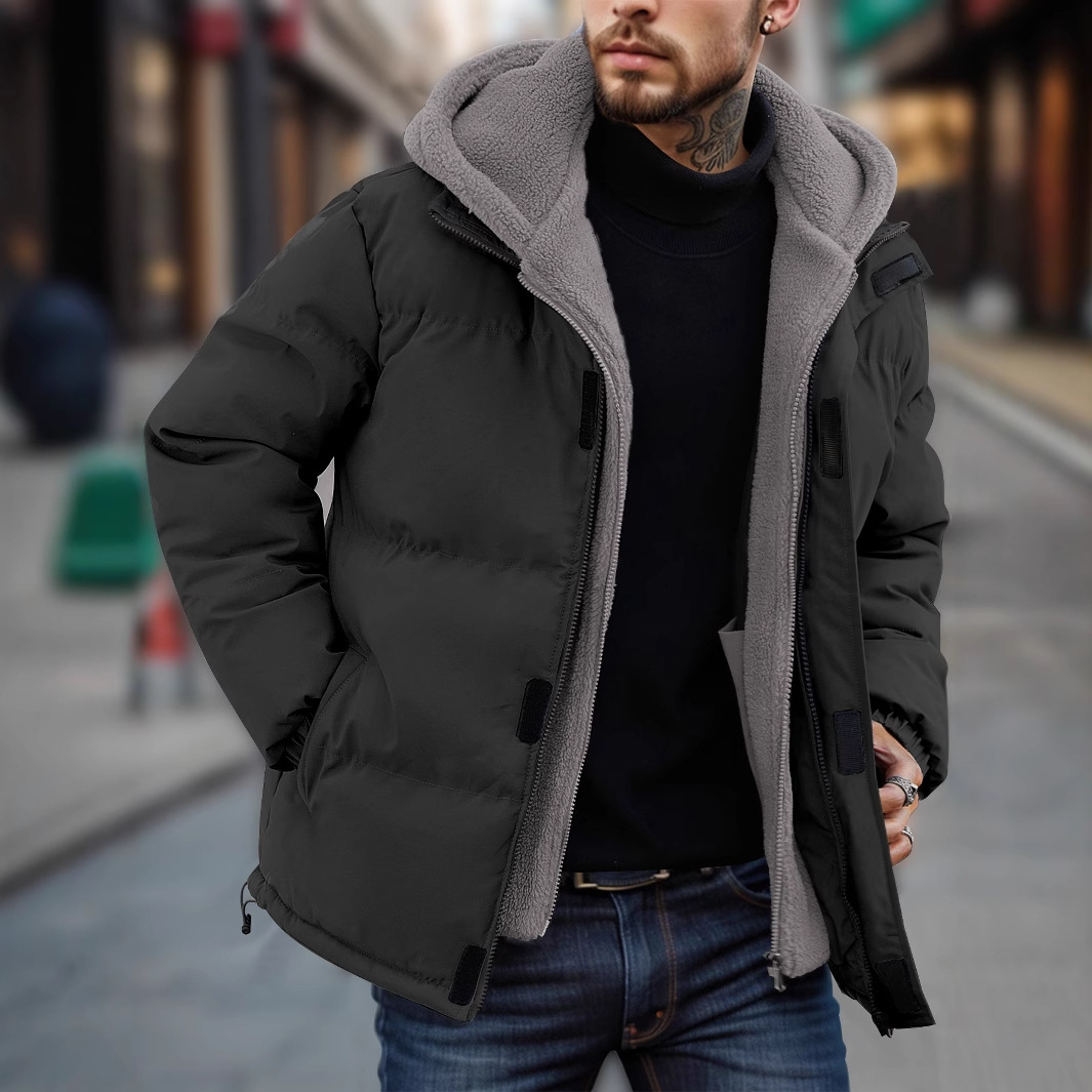Men's winter jacket, heavyweight quilted overcoat, men's skiing thickened windproof down jacket, men's vacation 2 pieces of cotton-padded clothes details Picture