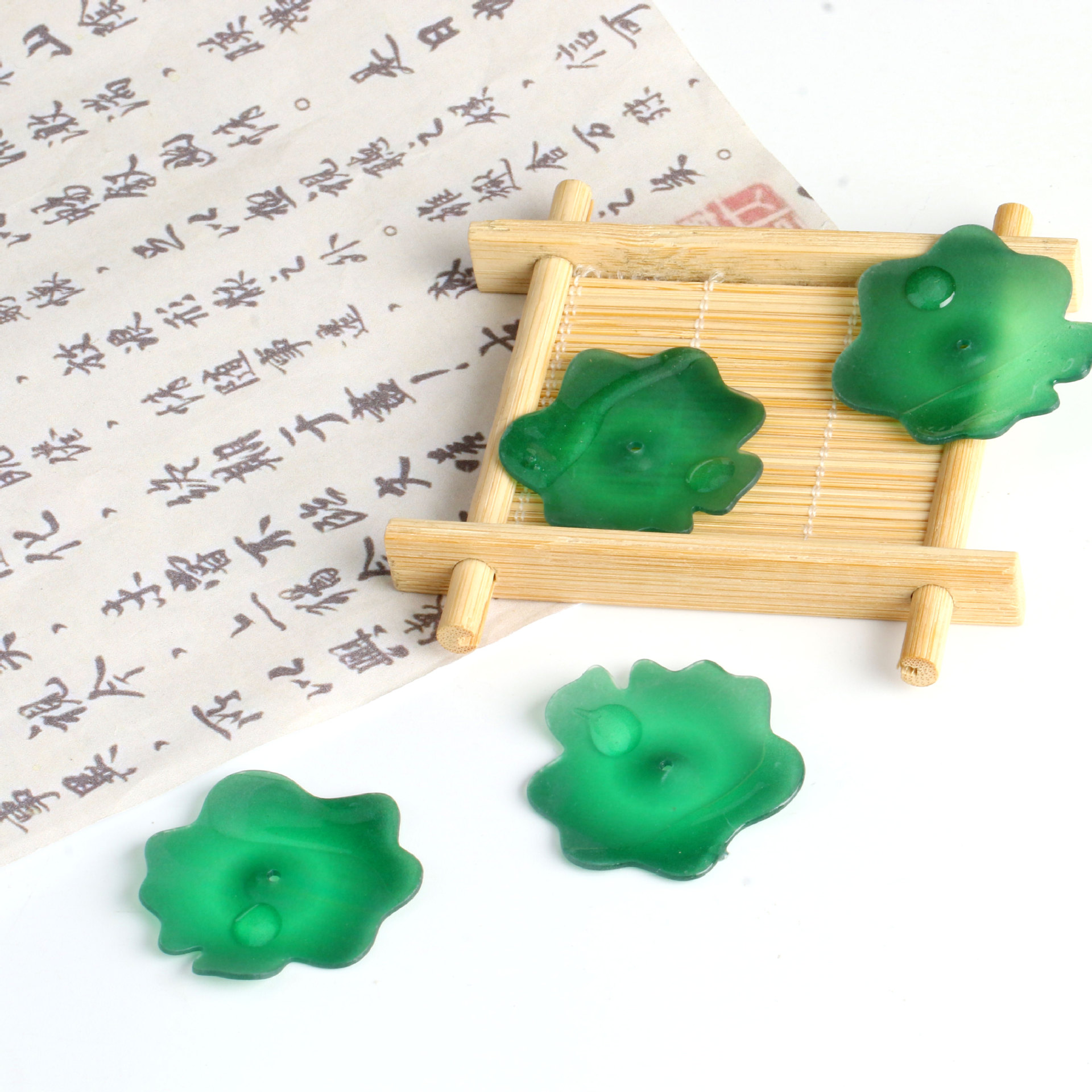 古风热缩片荷叶树叶贴片吊坠 diy手工制作头饰发簪发夹耳环配件
