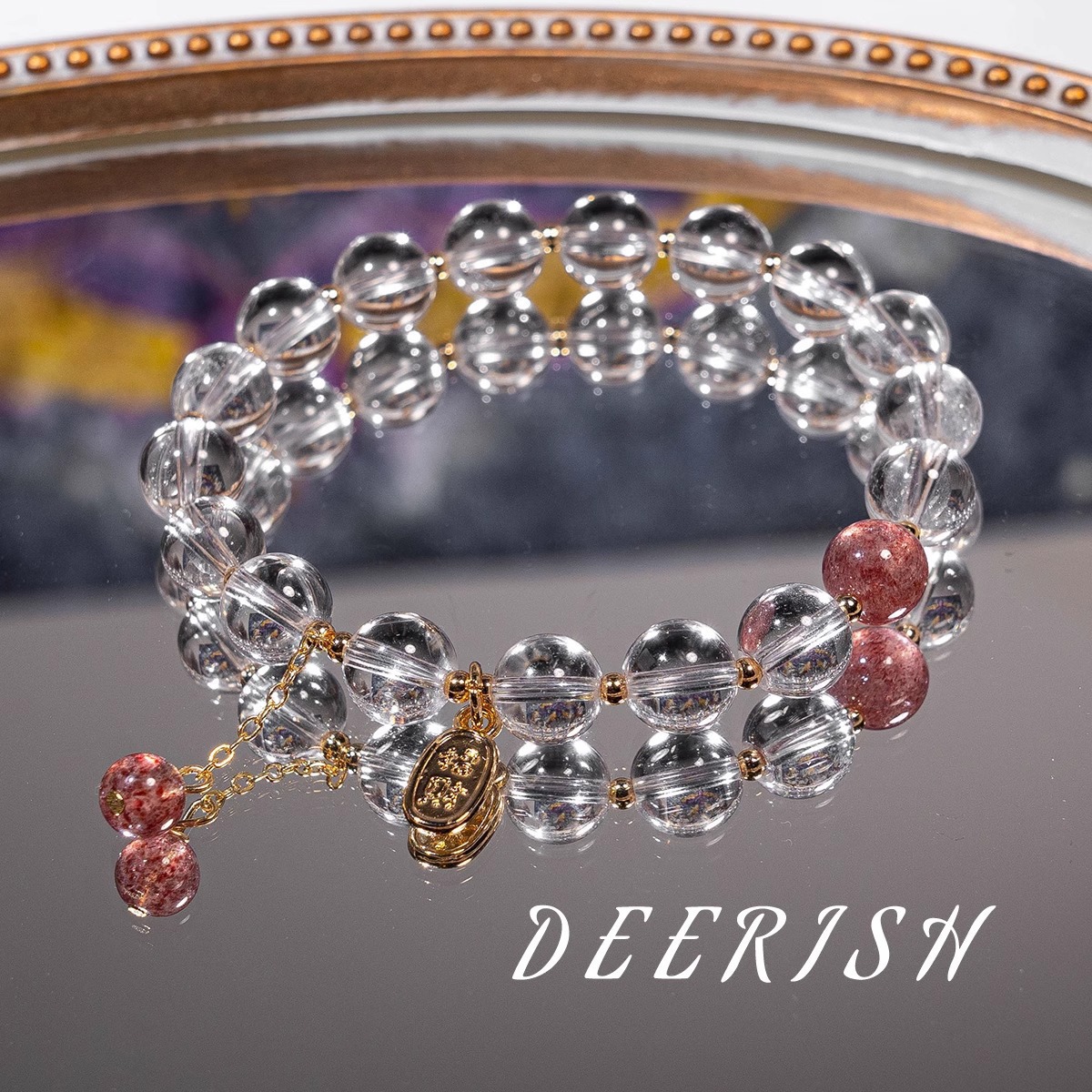 Original ancient-style retro jewelry white crystal bracelet for girls, high transparency bracelet, strawberry crystal peach blossom natural crystal bracelet Application Scenario