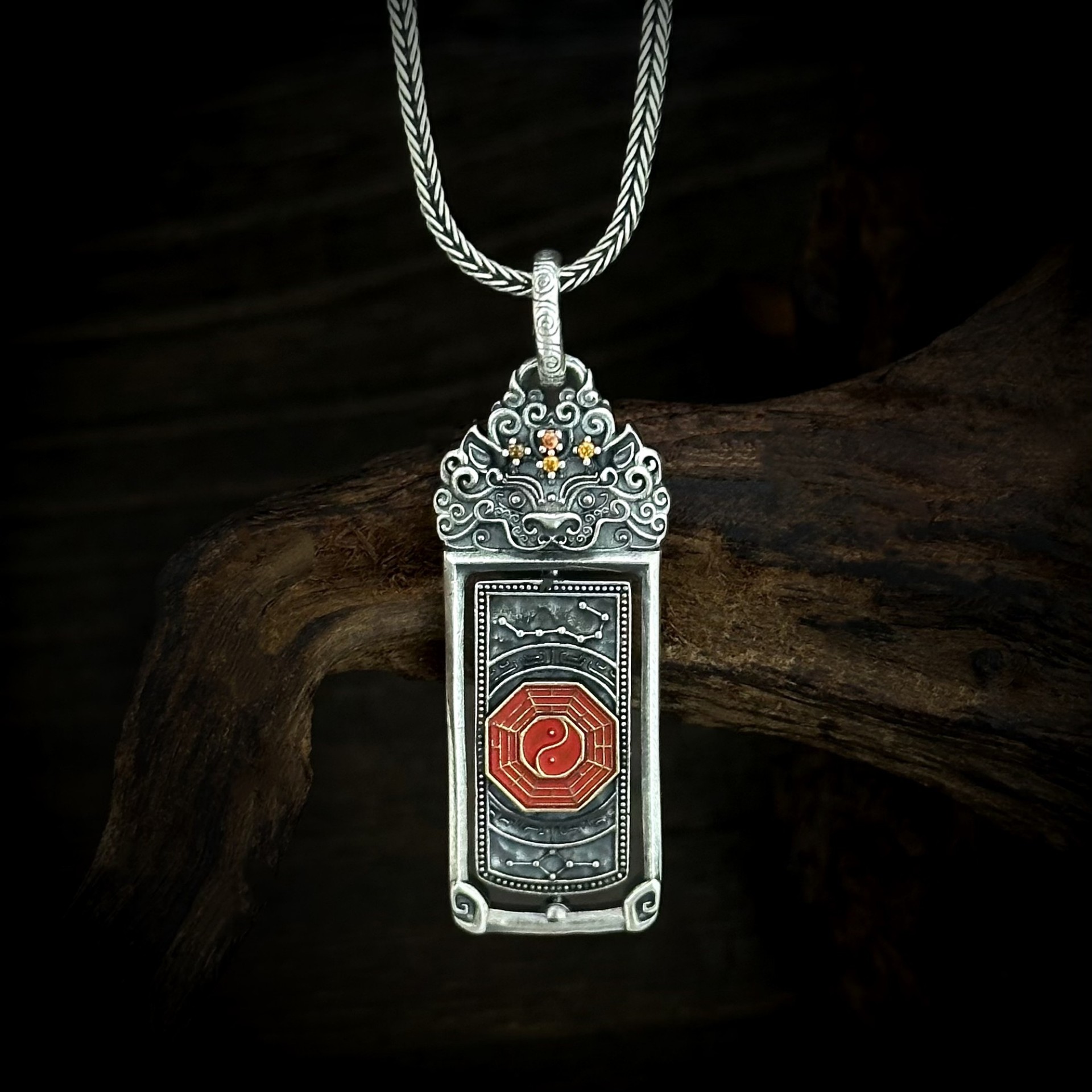 S925纯银道家饰品瑞兽太极八卦平安吊坠可转动无事牌国潮文玩项链