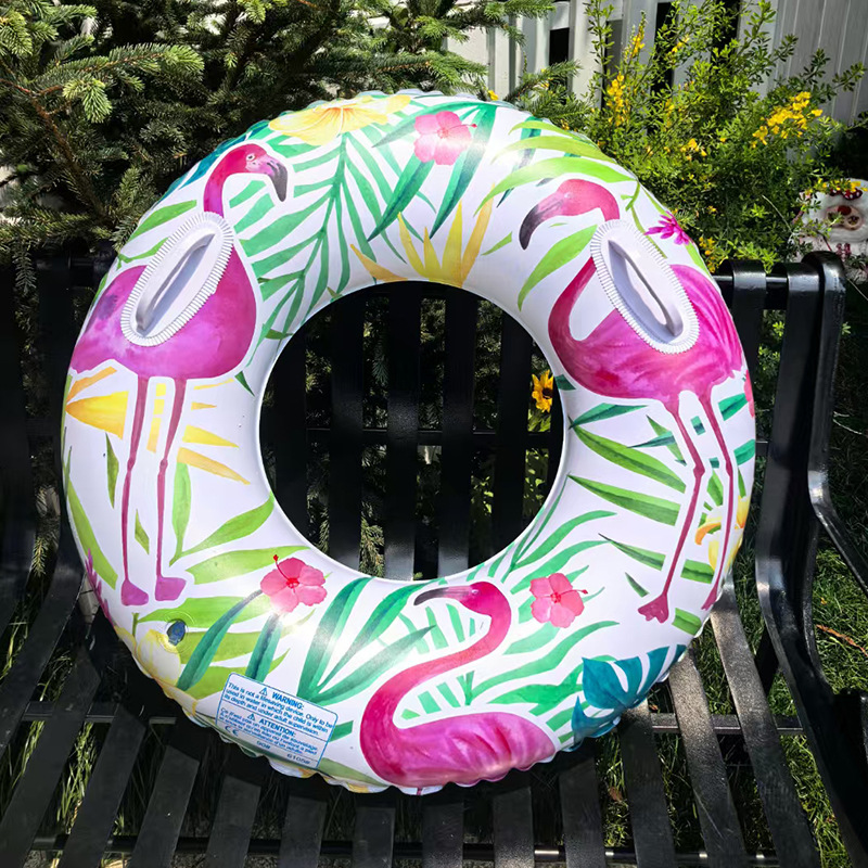 Cross-border exclusive adult swimming rings, tropical leaf flamingo swimming rings, thickened eco-friendly material with handles and underarm rings details Picture