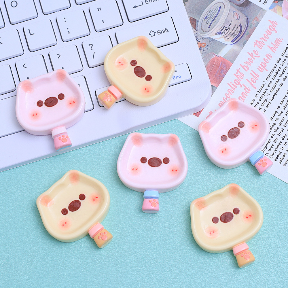 小熊手柄盘子卡通diy饰品配件创意洞洞鞋扣材料奶油胶树脂小配件