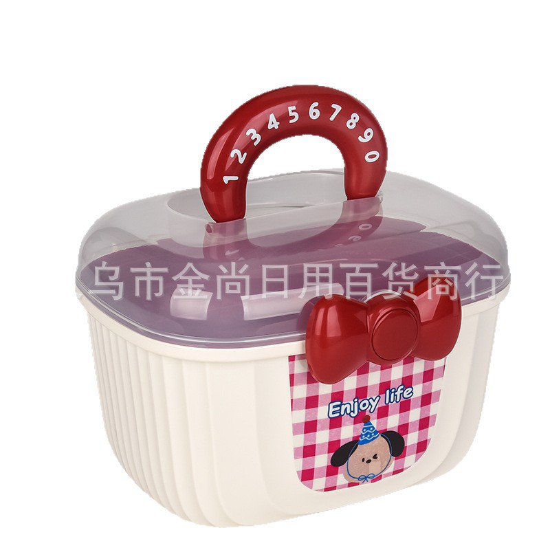 跨境便携式大蝴蝶结双层收纳盒儿童卡通发夹首饰带内垫收纳盒白底实物图