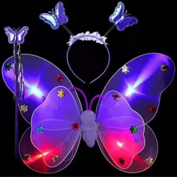 Butterfly wing three-piece set back decoration: Children flapping the little girl's wings to shine, flapping the catwalk performance stick, double-layer performance Specification image