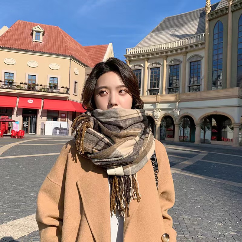 One-piece delivery of autumn and winter checkered scarves for women, a new style of high-end winter wear, versatile and warm couple scarves, a Korean cross-border bestseller, wholesale from street stalls details Picture