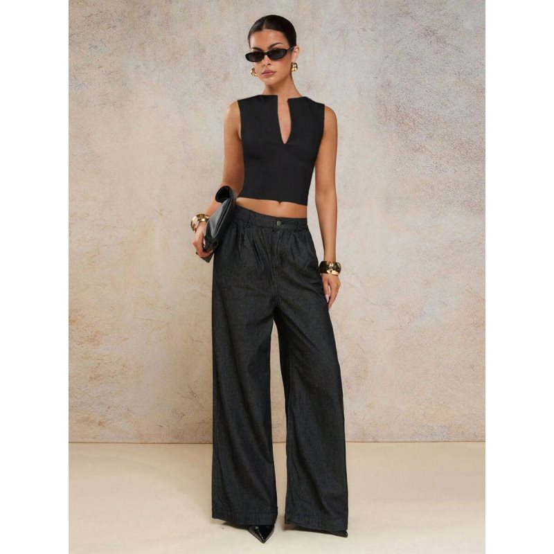 2025 Foreign Trade Consignment Tank Tops Camis Simple Commuting solid color slant-neck slimming halter top Specification drawing