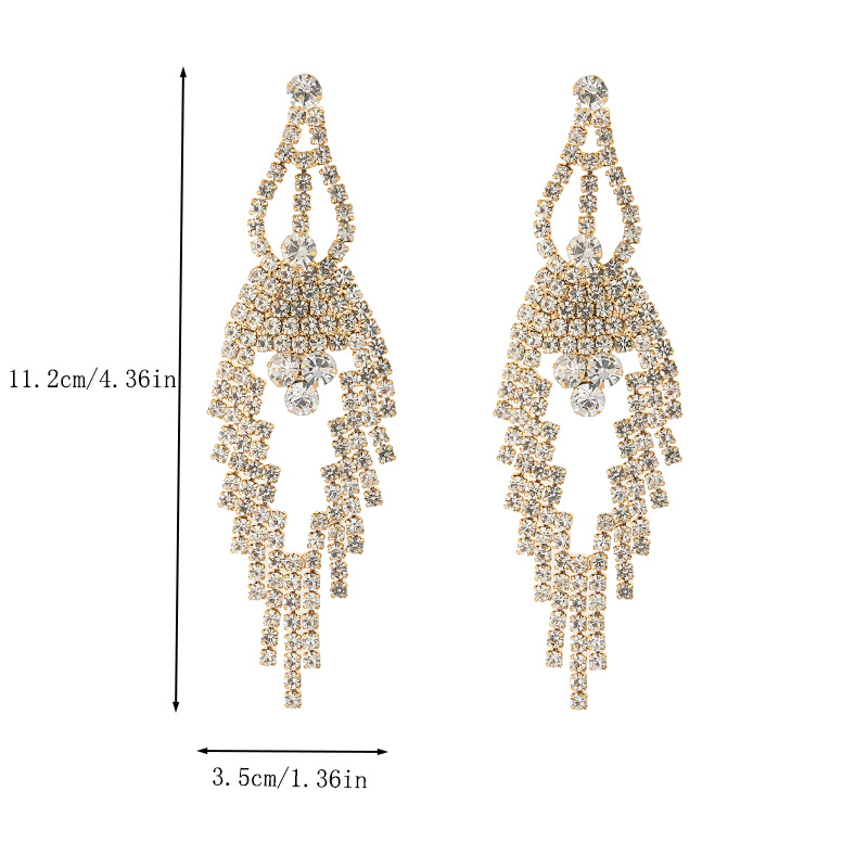 Cross-border European and American popular long full rhinestone tassel earrings, women's evening party and party wear accessories, full diamond earrings details Picture