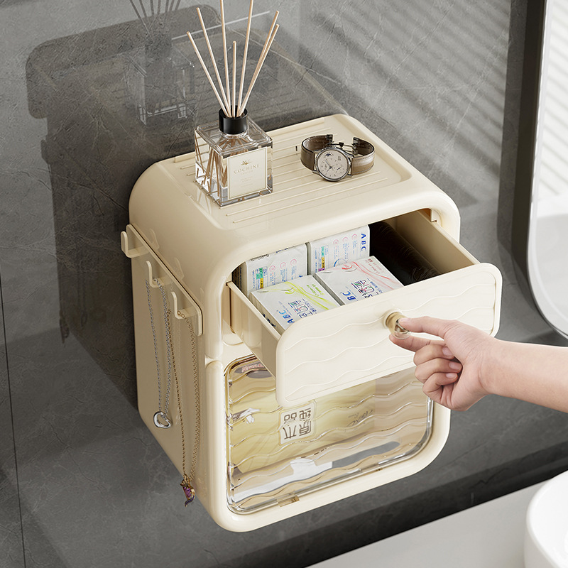 Non-perforated bathroom tissue box, waterproof, popular, high-end creative wall-mounted toilet tissue box, toilet roll box, storage rack