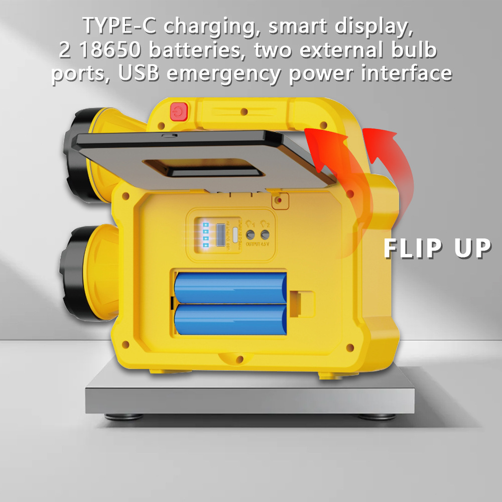 Solar-powered emergency portable lamp, outdoor long-range led charging lamp, long-lasting white and yellow light, dual light sources for both near and far Specification image