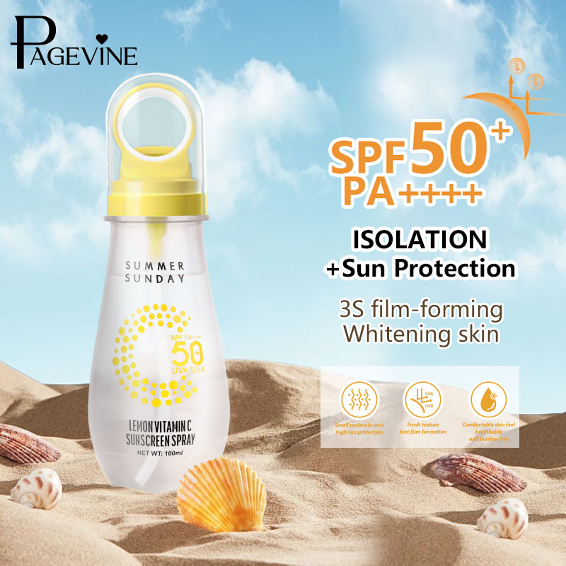 跨境PAGEVINE柠檬防晒喷雾高倍防紫外线小光圈防水防汗清爽控油