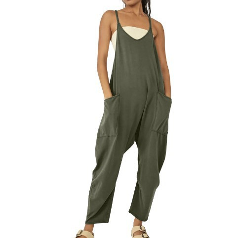 Amazon export European and American cross-border fat buttocks women's pocket halter adjustable buckle jumpsuit details Picture