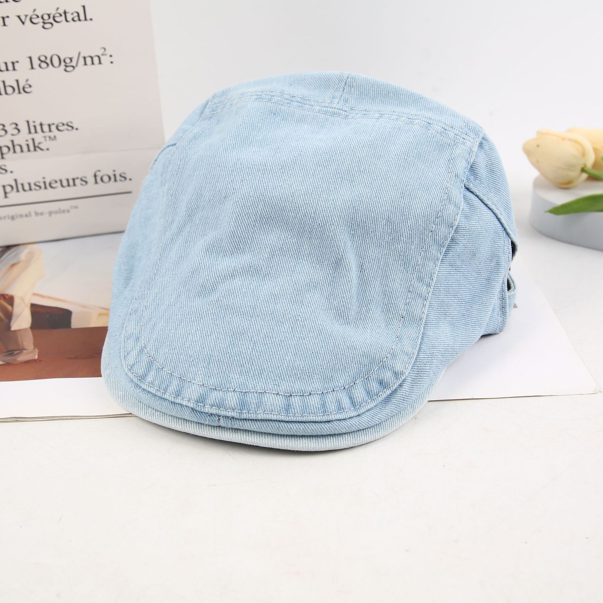 Denim forward hat, washed and aged beret, new retro and versatile style Application Scenario