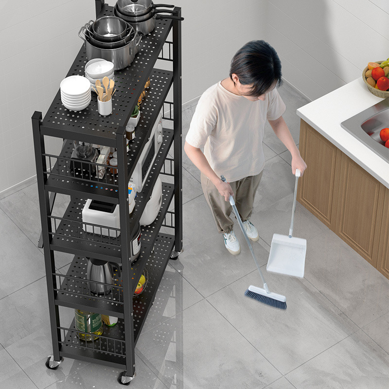 Kitchen folding storage rack, floor-standing multi-layer microwave oven and oven storage rack, no installation of shelves, cookware and pot rack, Yunbang Specification image