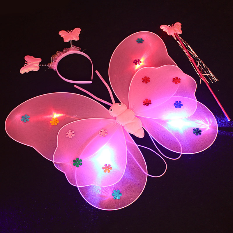 Double-layer angel glowing butterfly wings three-piece set for Children's Day performance costumes and props wholesale Specification image