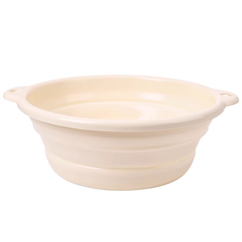 奶油色便携式折叠盆厨房卫生间易收纳学生宿舍外出旅行脸盆洗手盆白底实物图