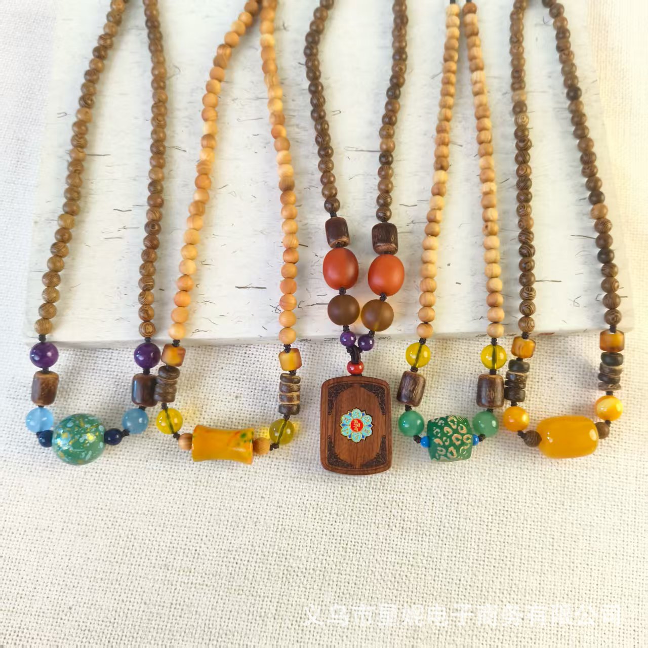 Five styles of crystal incense beads, handcrafted wooden beads and pendants, available in a variety of colors including light brown and dark brown details Picture
