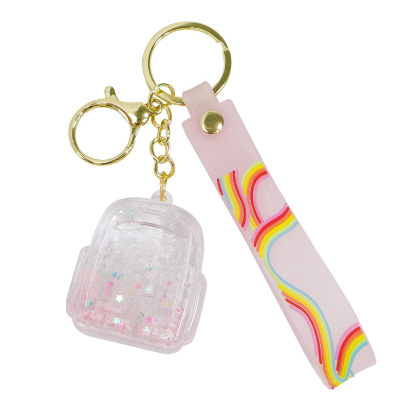 Creative oil-in-oil flowing sand schoolbags, keychains, pendants, couple fashion bags, key chains, exquisite and cute gifts wholesale Item Picture