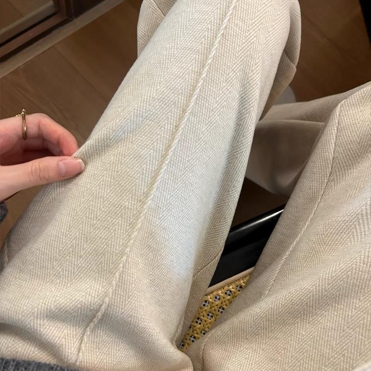 窄版阔腿裤女2025秋冬新款大码胖mm高腰显瘦垂感人字纹毛呢直筒裤