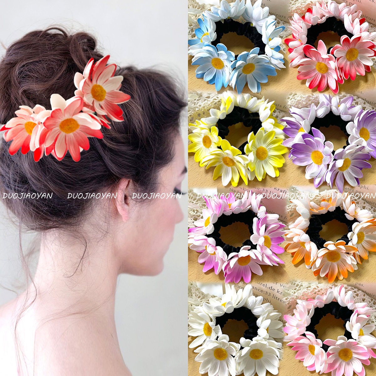 Wholesale of new European and American foam flower hair bands, high-elasticity hair bands with simulated flowers, pastoral hair bands, and colorful hair bands full figure