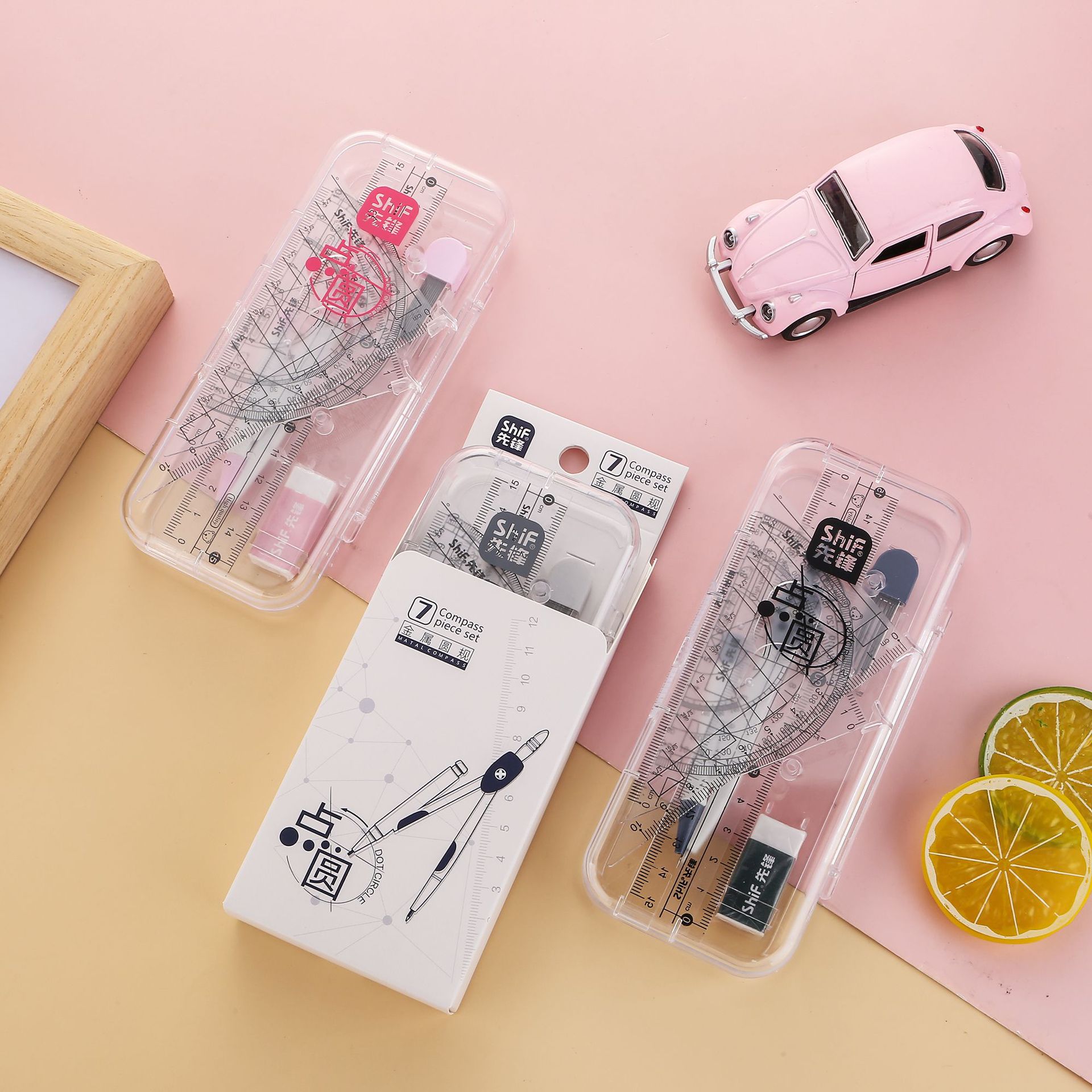 Pioneer 3082 Seven-piece Compass Set for Students, metal alloy compass Geometry Exam drawing set wholesale Application Scenario