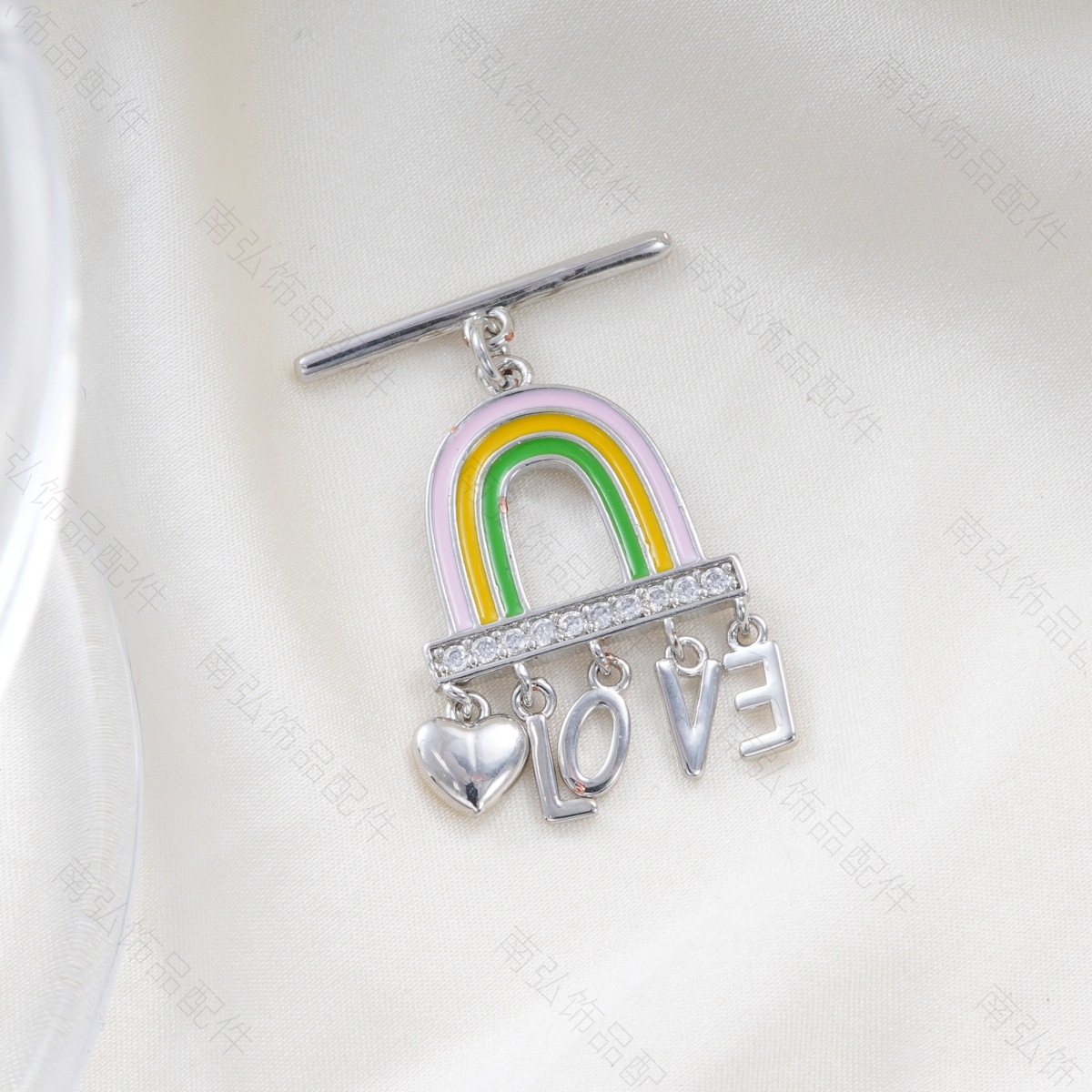 Copper-plated real gold rainbow oil drip love heart OT buckle pearl connection buckle bracelet necklace buckle DIY jewelry accessories Specification image