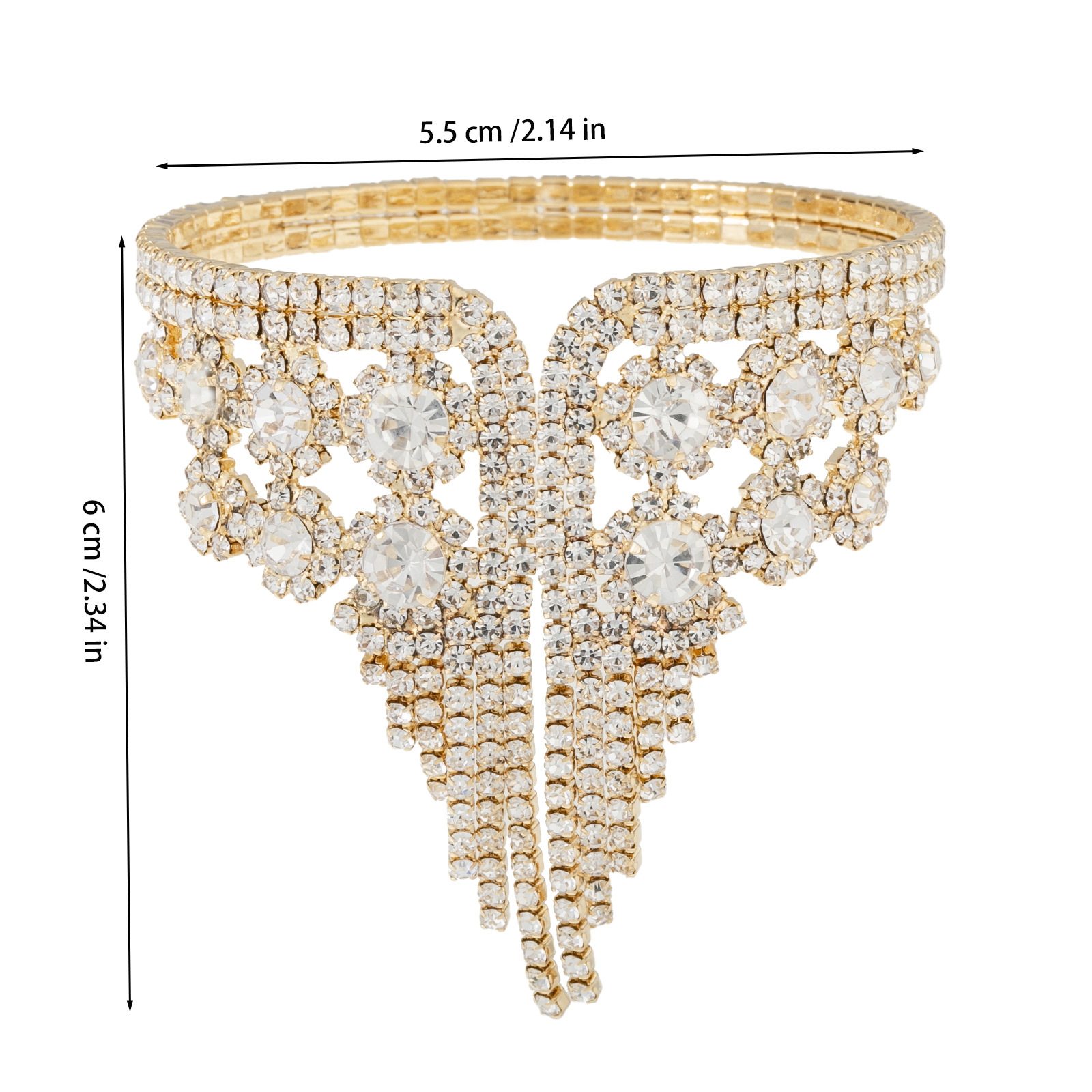 A cross-border fashion multi-row rhinestone tassel steel wire bracelet from Europe and America, an exaggerated and personalized accessory for women's catwalk and dinner parties Specification image