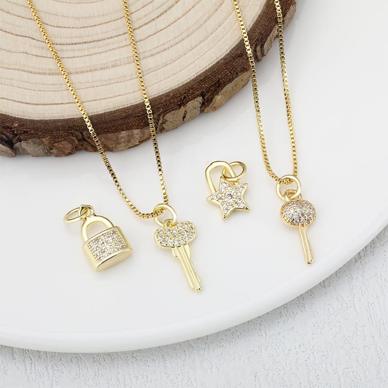 Honglu Cross-border Jewelry Wholesale, Love Keys, Hollow lock heads, pendants, necklaces, bracelets, DIY accessories Direct sales details Picture