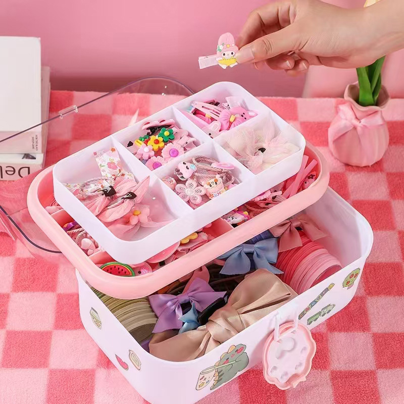 Hair accessory and hairpin storage box, children's headwear, hair rope, rubber band, plastic jewelry box, bathroom storage, ins style details Picture