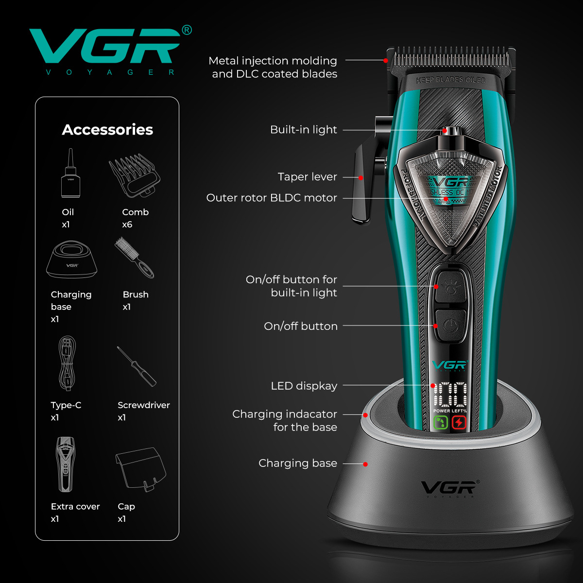 VGR884C跨境电动理发器发廊专用光头雕刻数显发廊专业高转速电推 details Picture